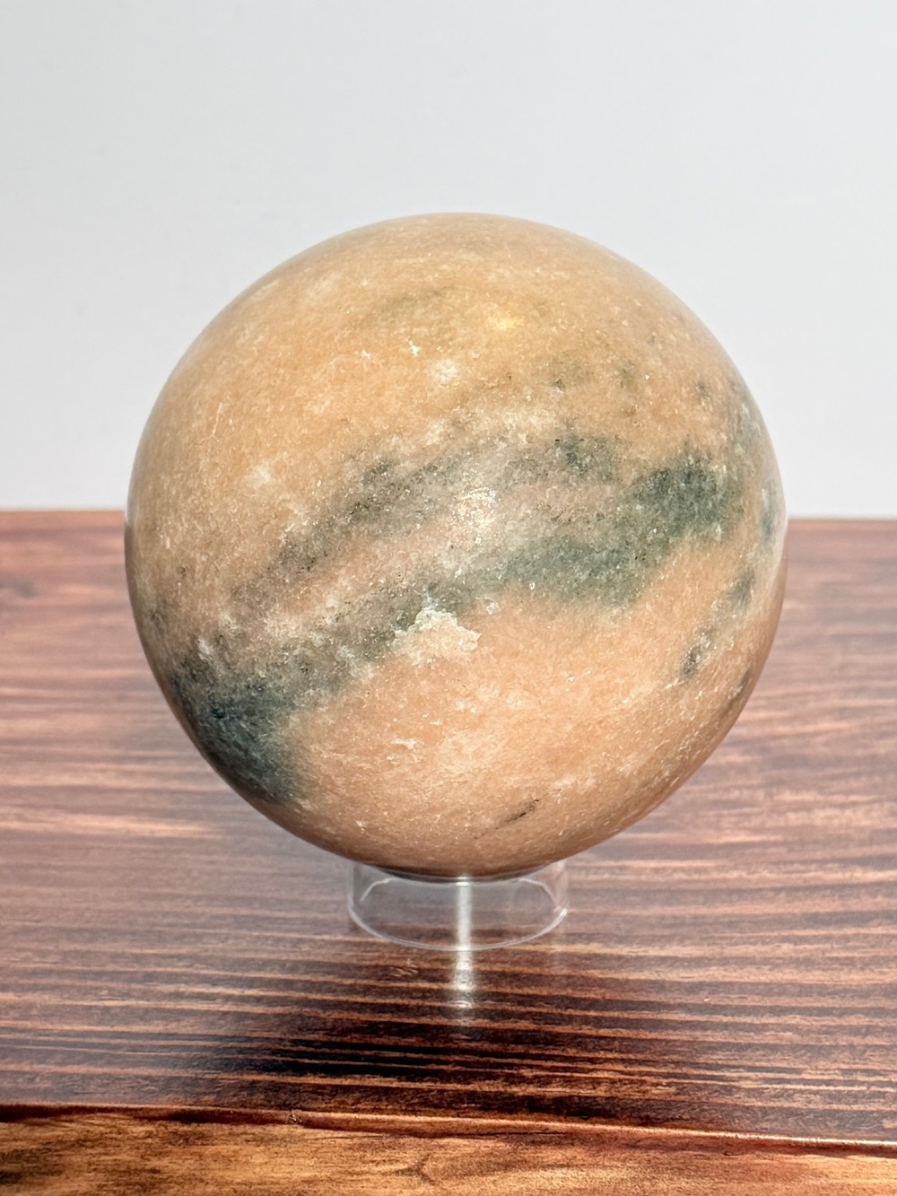 Peach Calcite Sphere w/Black Tourmaline Banding – 91mm Polished Crystal Orb